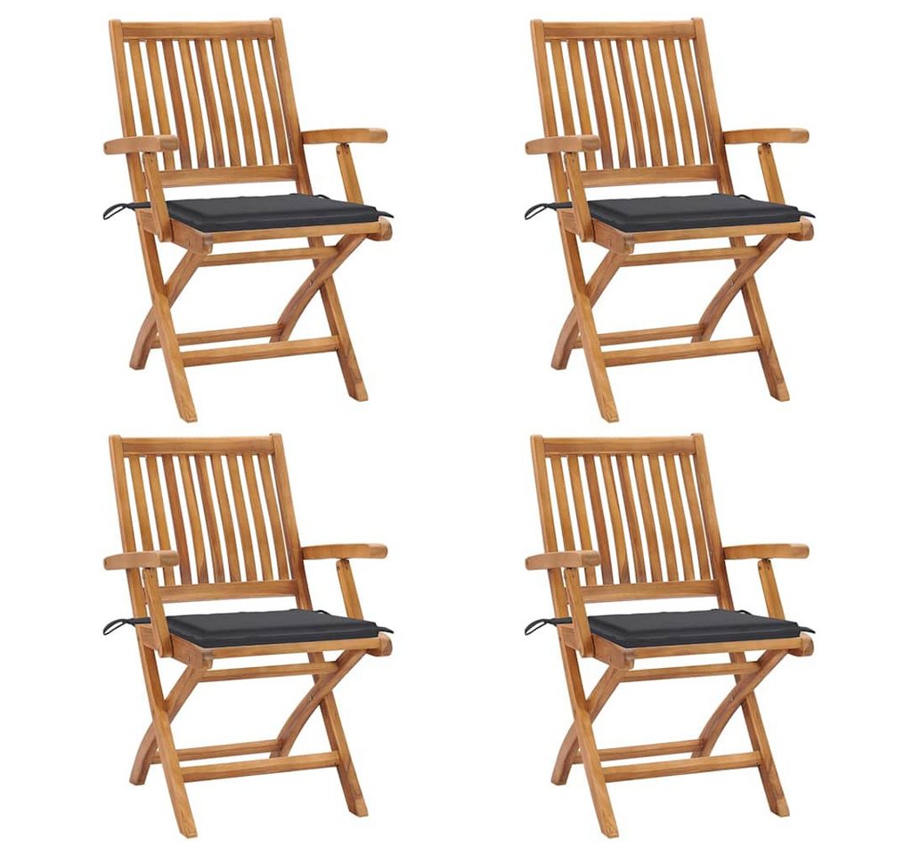 vidaXL Gartenstuhl Klappbare Gartenstühle mit Kissen 4 Stk. Massivholz (4 St) von vidaXL