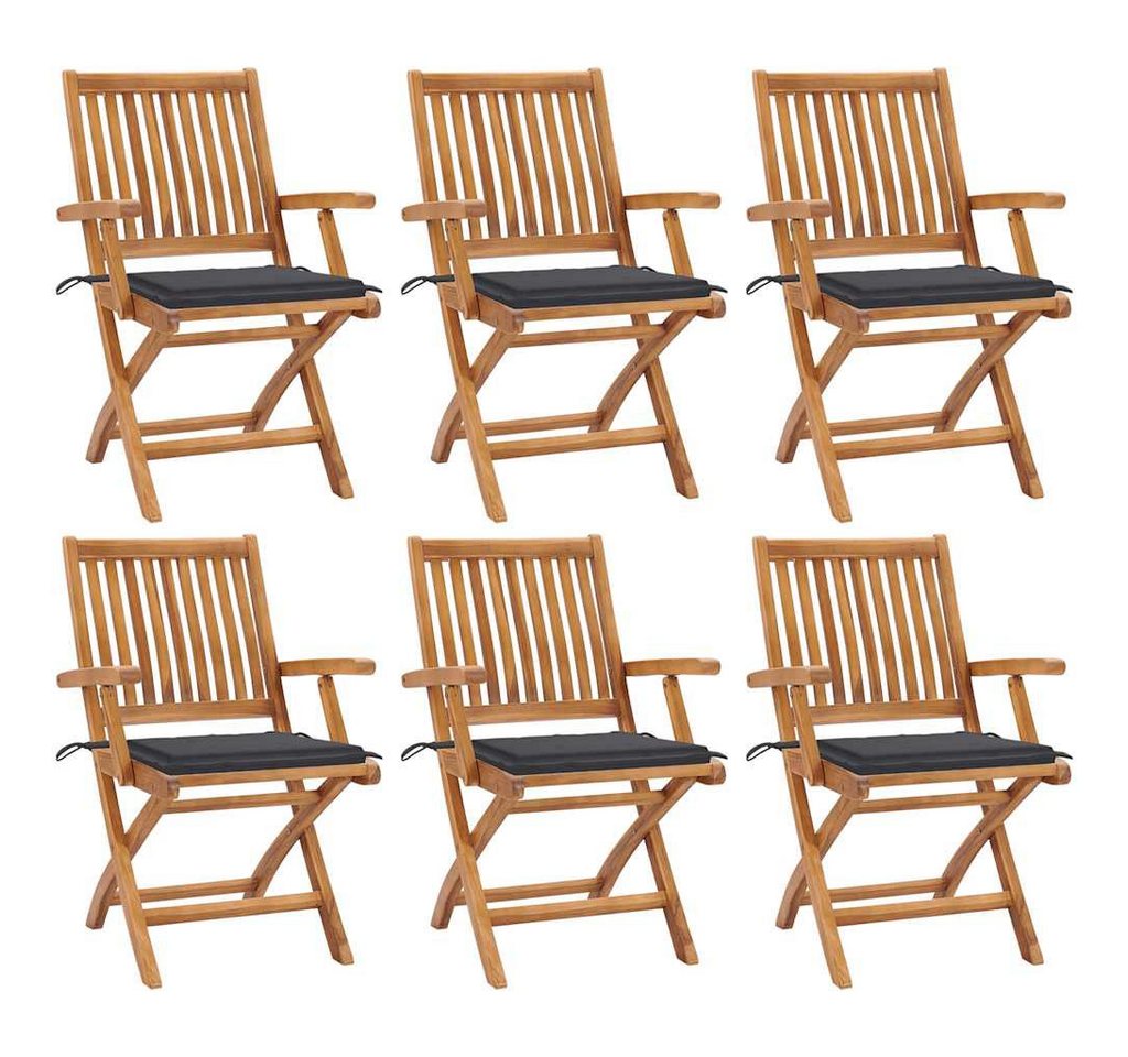 vidaXL Gartenstuhl Klappbare Gartenstühle mit Kissen 6 Stk. Massivholz (6 St) von vidaXL