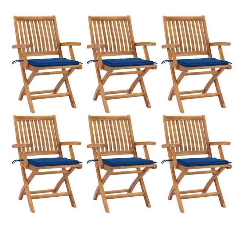 vidaXL Gartenstuhl Klappbare Gartenstühle mit Kissen 6 Stk. Massivholz (6 St) von vidaXL