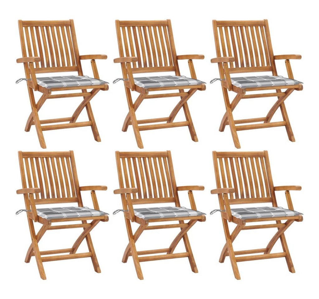 vidaXL Gartenstuhl Klappbare Gartenstühle mit Kissen 6 Stk. Massivholz (6 St) von vidaXL