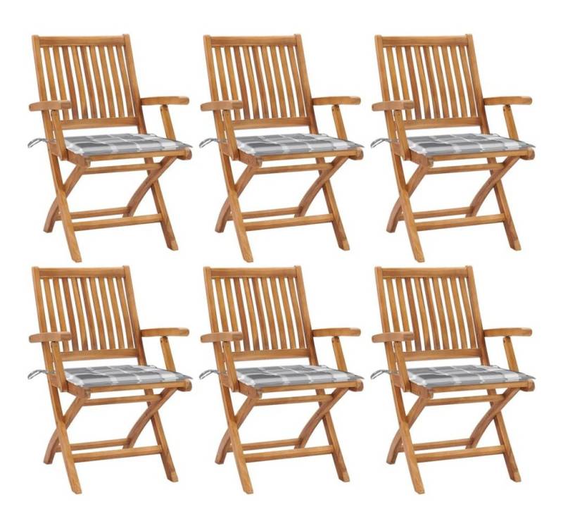 vidaXL Gartenstuhl Klappbare Gartenstühle mit Kissen 6 Stk. Massivholz (6 St) von vidaXL