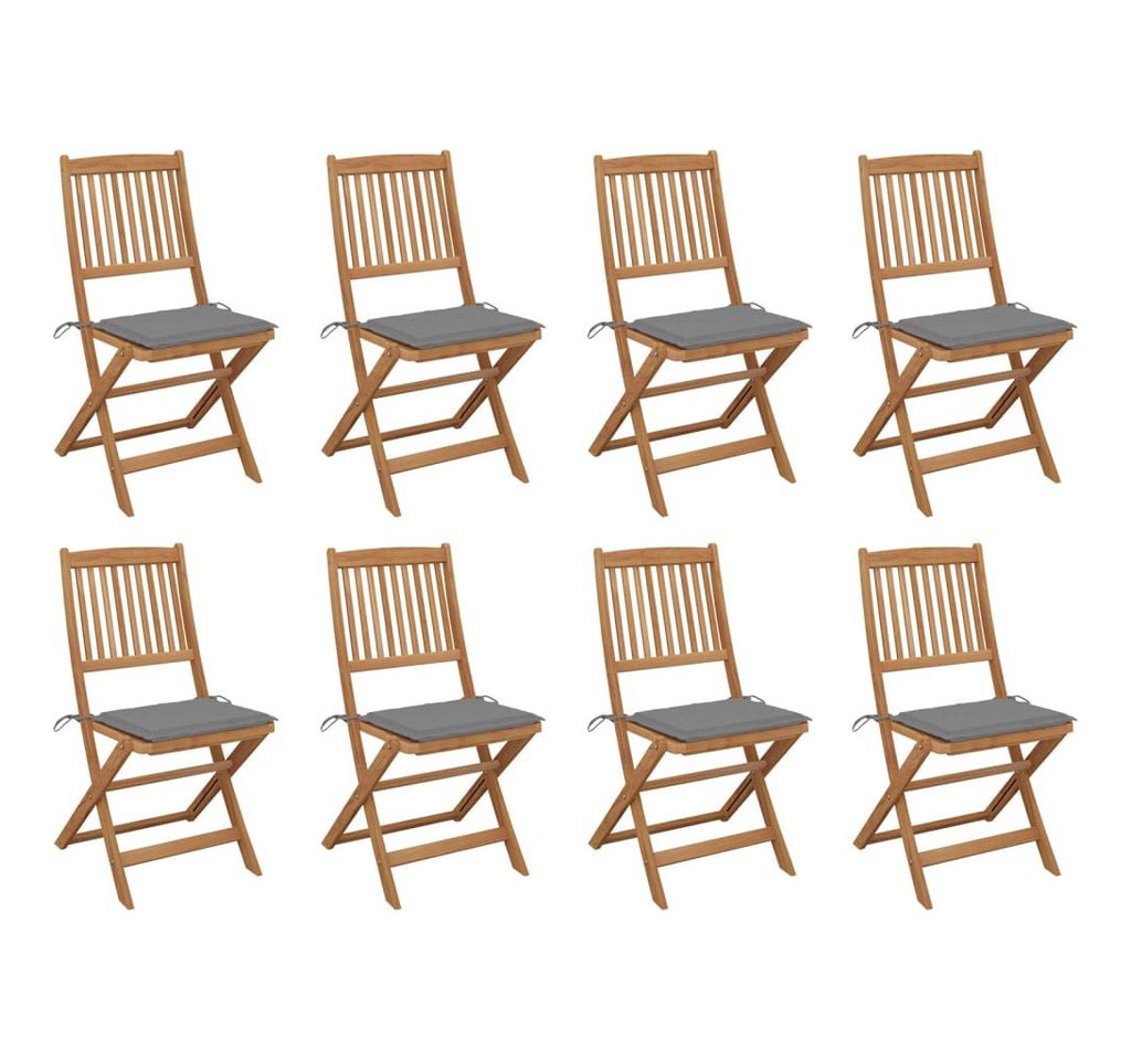 vidaXL Gartenstuhl Klappbare Gartenstühle mit Kissen 8 Stk. Massivholz (8 St) von vidaXL