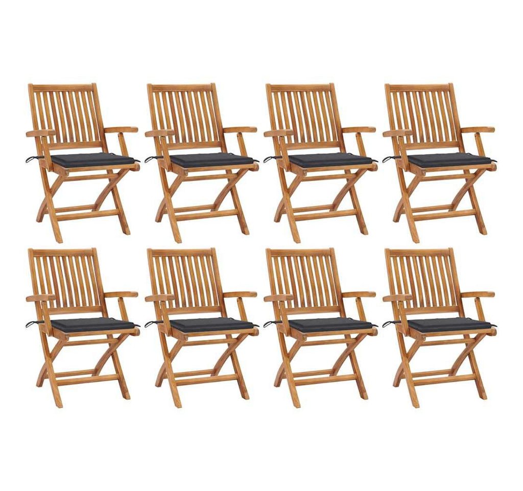 vidaXL Gartenstuhl Klappbare Gartenstühle mit Kissen 8 Stk. Massivholz (8 St) von vidaXL