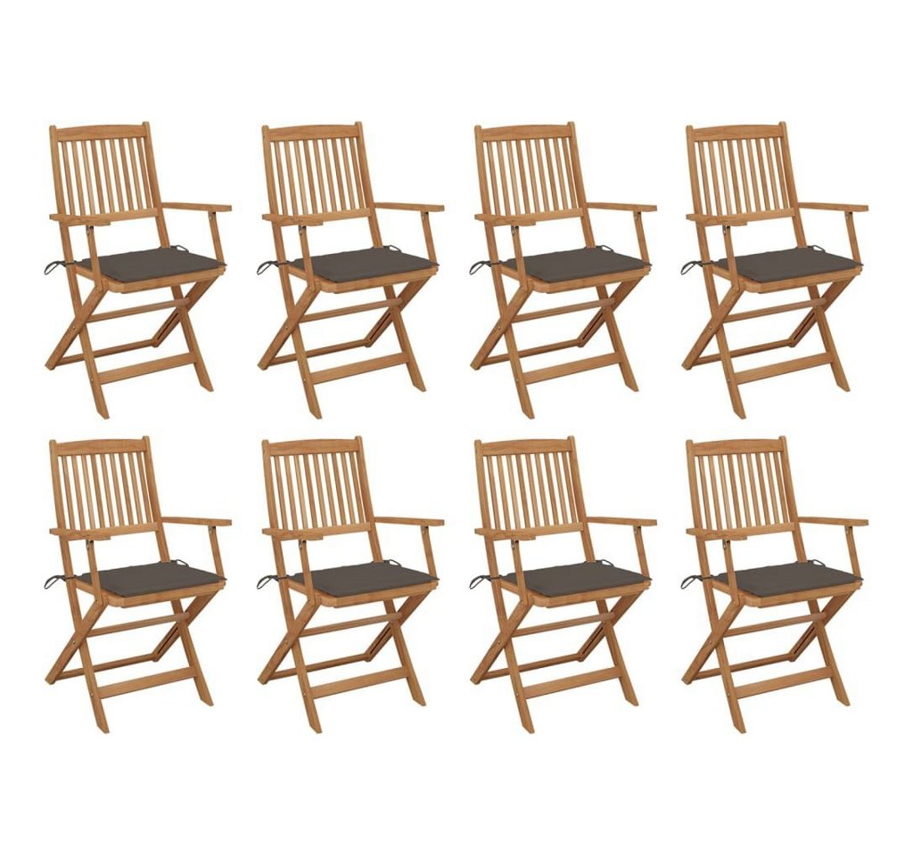 vidaXL Gartenstuhl Klappbare Gartenstühle mit Kissen 8 Stk. Massivholz Akazie (8 St) von vidaXL