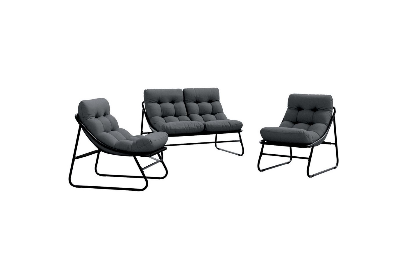 vidaXL Gartenstuhl Outdoor Sitzset Dunkelgrau Metallrahmen mit Stoffkissen Mittel (3 St) von vidaXL