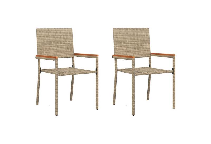 vidaXL Gartenstuhl Stapelbare Gartenstühle mit Kissen 2er Set Beige Poly Rattan (1 St) von vidaXL