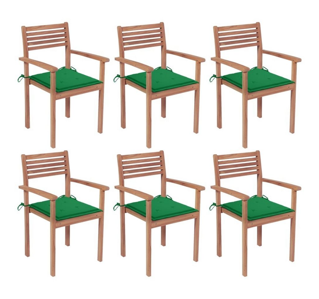 vidaXL Gartenstuhl Stapelbare Gartenstühle mit Kissen 6 Stk. Massivholz Teak (6 St) von vidaXL