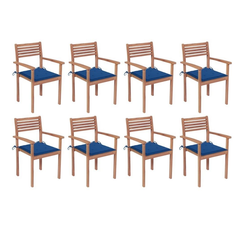 vidaXL Gartenstuhl Stapelbare Gartenstühle mit Kissen 8 Stk. Massivholz Teak (8 St) von vidaXL