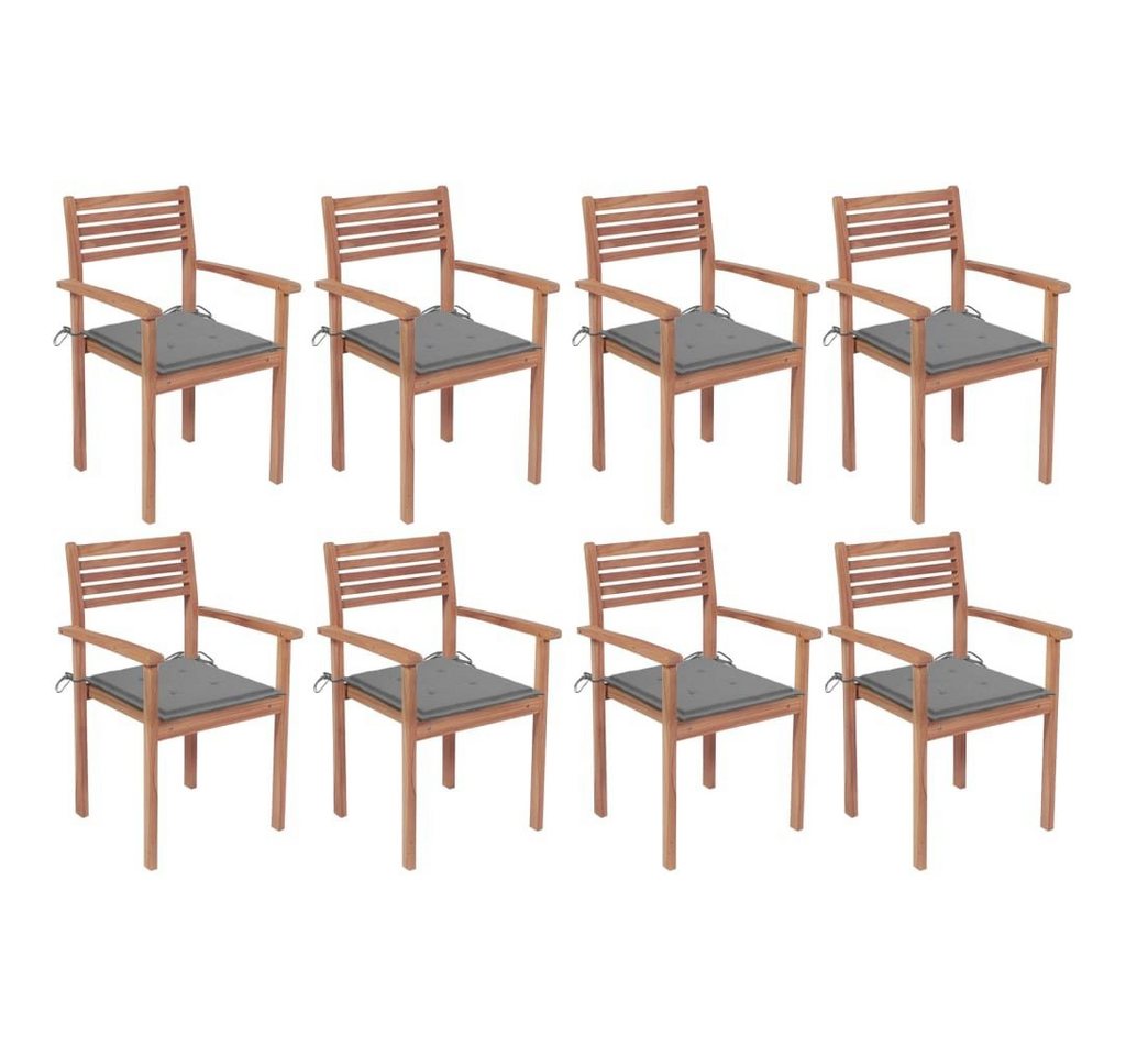 vidaXL Gartenstuhl Stapelbare Gartenstühle mit Kissen 8 Stk. Massivholz Teak (8 St) von vidaXL