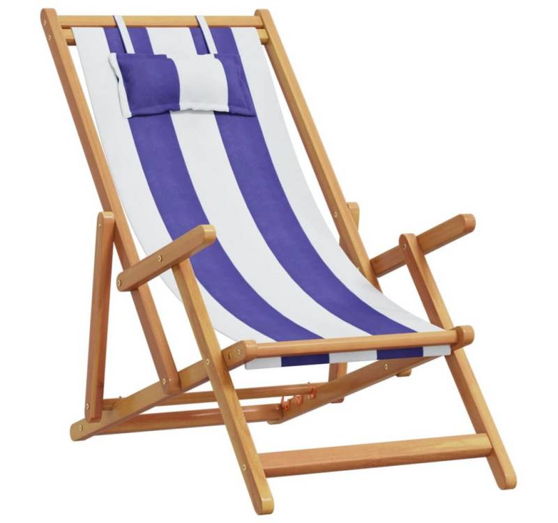 vidaXL Gartenstuhl Strandstuhl Klappbar Blau Weiß Massivholz Eukalyptus und Stoff (1 St) von vidaXL