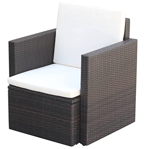 vidaXL Gartenstuhl mit Auflagen Kissen Stuhl Gartensessel Sessel Gartenmöbel Sofa Einzelsofa Lounge Balkon Terrasse Poly Rattan Braun von vidaXL