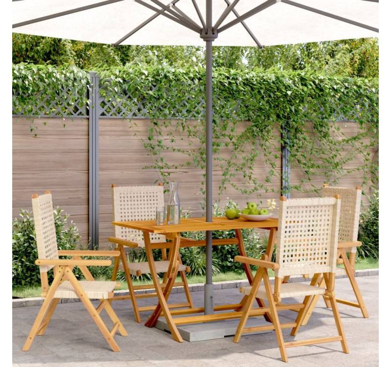 vidaXL Gartenstuhl, Gartenstuhl Verstellbar 4 Stk. Beige Poly Rattan Massivholz von vidaXL