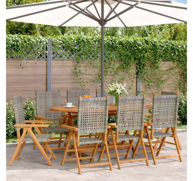 vidaXL Gartenstuhl, Gartenstuhl Verstellbar 8 Stk. Grau Poly Rattan Massivholz von vidaXL