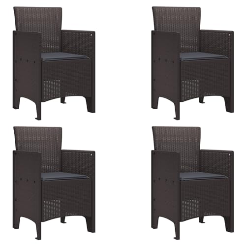vidaXL Gartenstühle mit Kissen 4 Stück Braun Poly Rattan Leichtgewicht Außenbestuhlung Modernes Design Stuhl Esszimmer Patio Balkon Bequem Wetterfest Rückzugs Möbel Texturiert von vidaXL