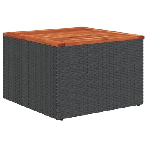 vidaXL Gartentisch, Couchtisch für Garten Terrasse, Beistelltisch mit Stahlrahmen, Outdoor Tisch Gartenmöbel Terrassenmöbel, Schwarz Poly Rattan Akazienholz von vidaXL