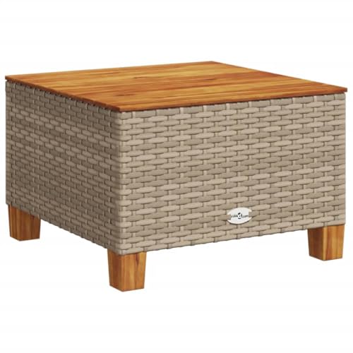 vidaXL Gartentisch, Couchtisch mit Stahlrahmen, Beistelltisch für Garten Terrasse Hinterhof, Balkontisch Tisch Gartenmöbel, Beige Poly Rattan Akazienholz von vidaXL
