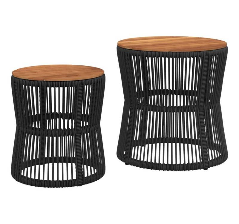 vidaXL Gartentisch, Garten-Beistelltische 2 Stk. mit Holzplatte Schwarz Poly Rattan von vidaXL
