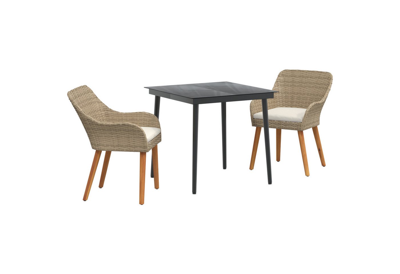 vidaXL Gartentisch 3-teilige Garten-Essgruppe Beige Poly Rattan (3-St) von vidaXL