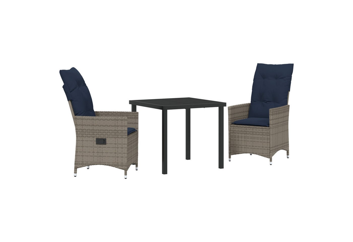 vidaXL Gartentisch 3-teilige Garten Essgruppe mit Kissen Graues Poly Rattan (3-St) von vidaXL