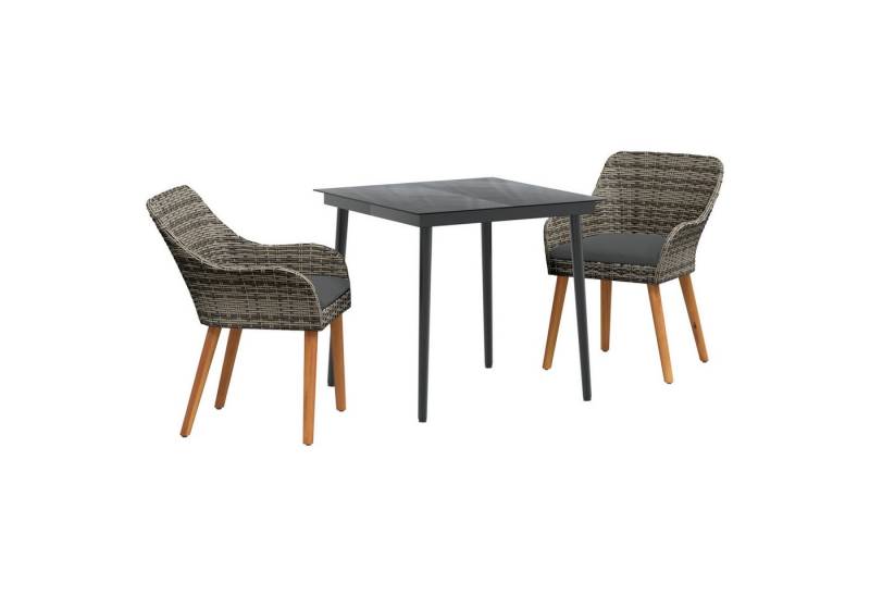 vidaXL Gartentisch 3-teiliges Garten Essset Grau Poly Rattan (3-St) von vidaXL