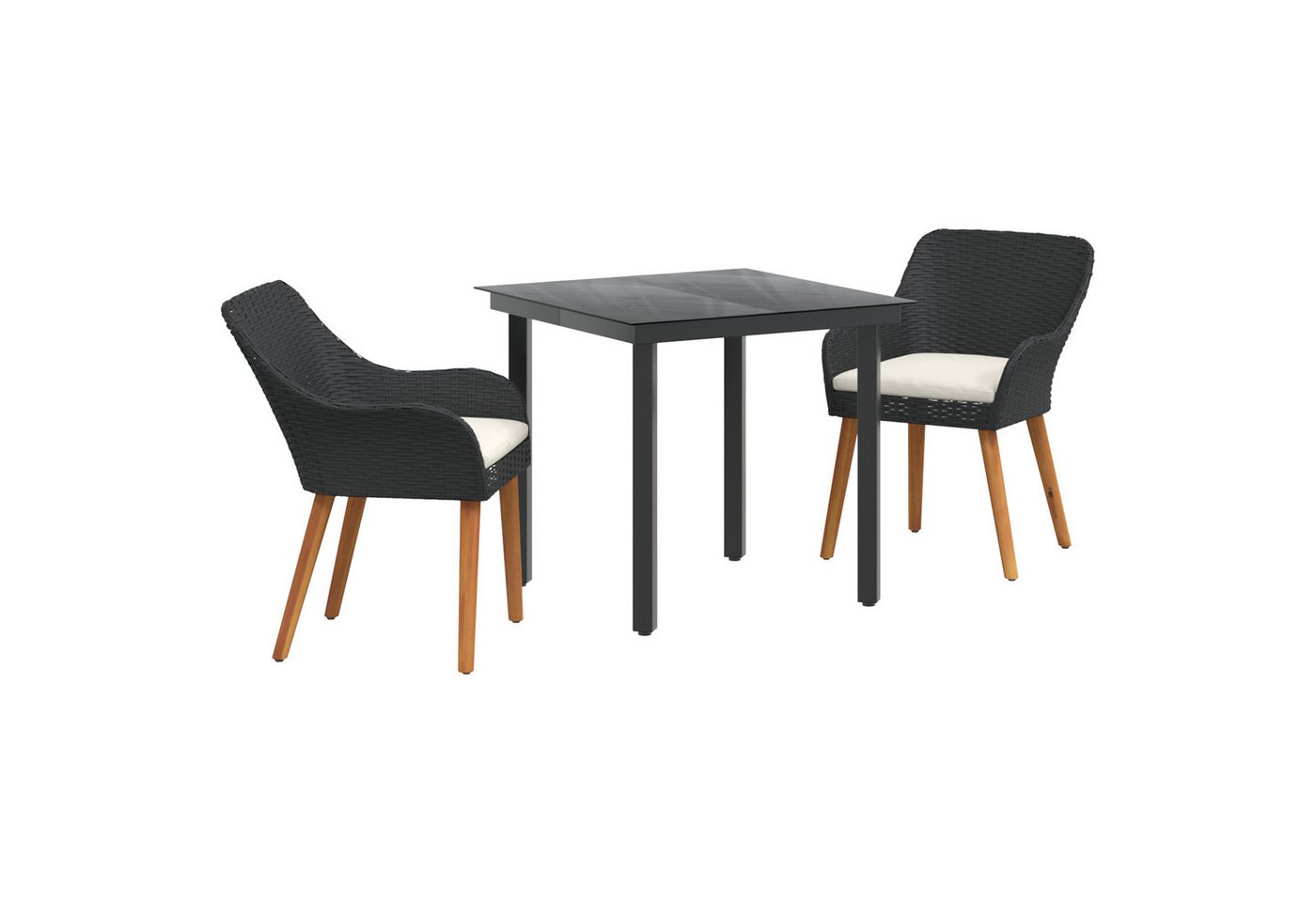 vidaXL Gartentisch 3-teiliges Garten-Essz Set Schwarzes Poly-Rattan (3-St) von vidaXL