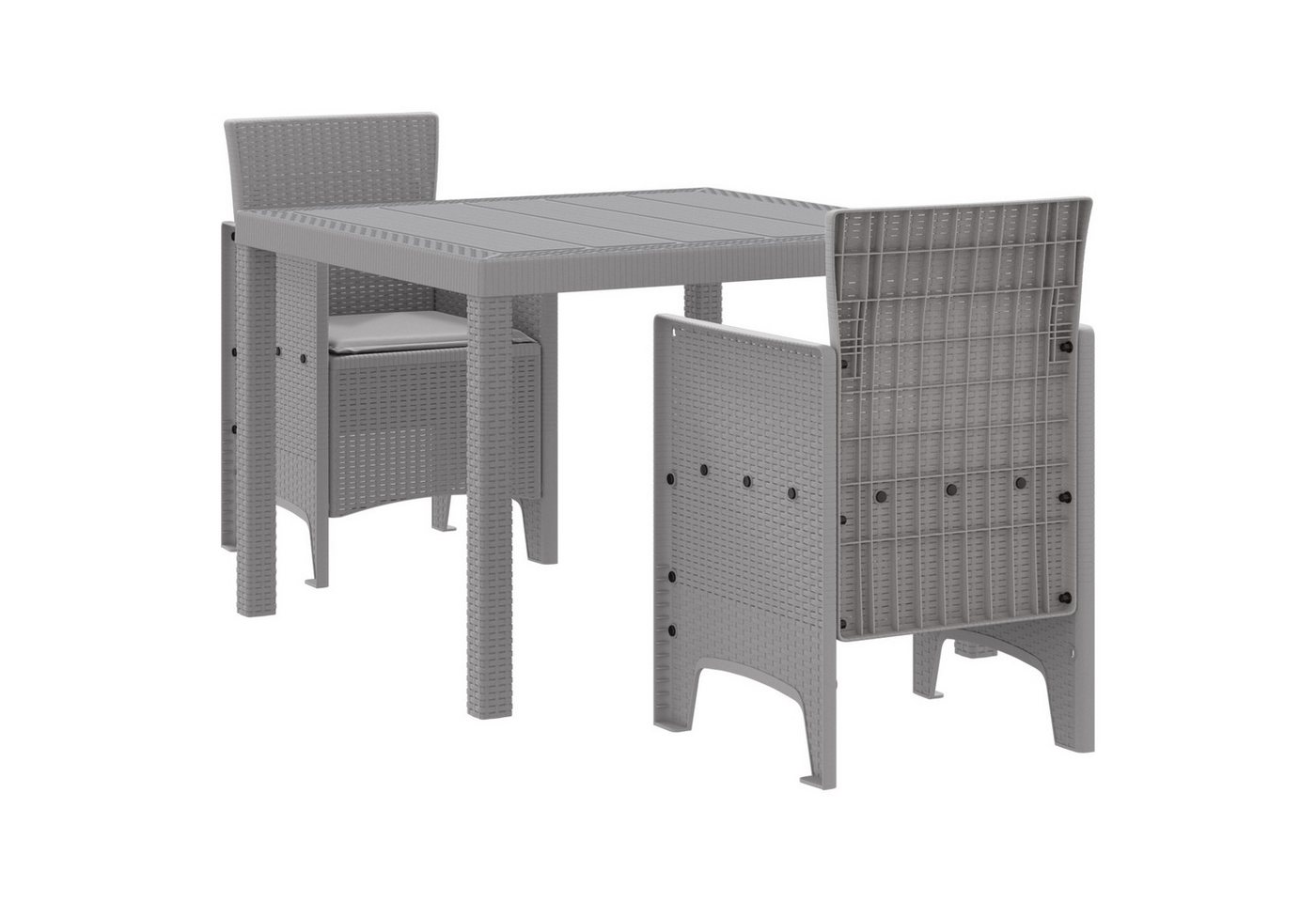 vidaXL Gartentisch 3-tlg. Garten-Essgruppe mit Kissen Hellgrau Poly Rattan (3-St) von vidaXL