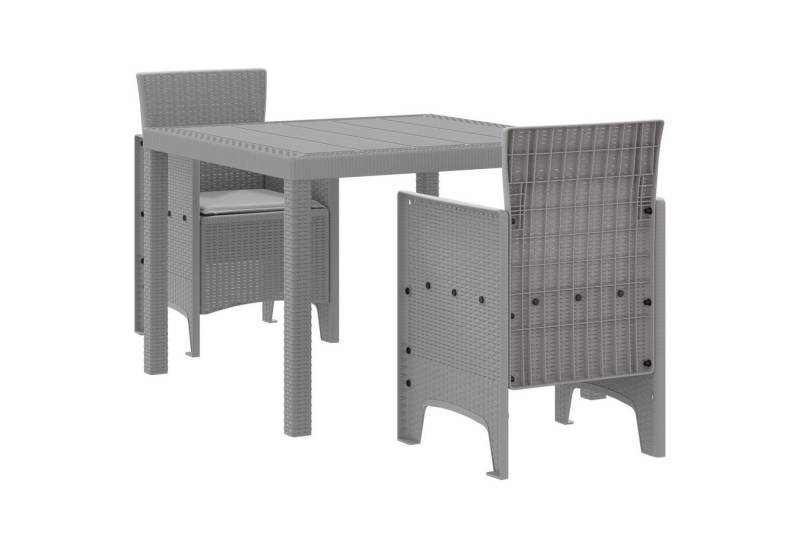 vidaXL Gartentisch 3-tlg. Garten-Essgruppe mit Kissen Hellgrau Poly Rattan (3-St) von vidaXL