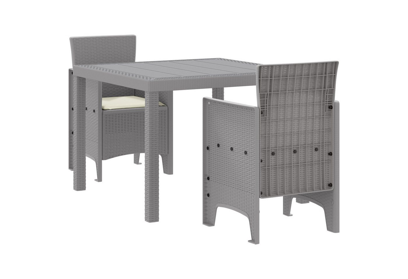 vidaXL Gartentisch 3-tlg. Garten-Essgruppe mit Kissen Hellgrau Poly Rattan (3-St) von vidaXL