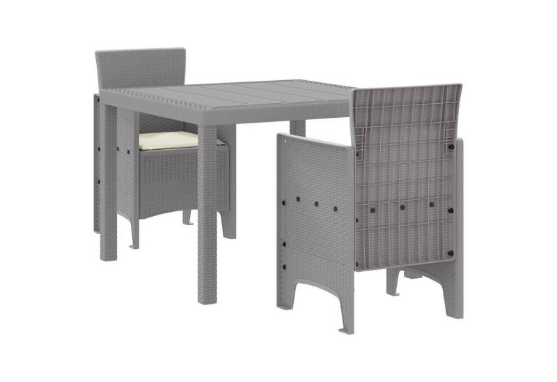vidaXL Gartentisch 3-tlg. Garten-Essgruppe mit Kissen Hellgrau Poly Rattan (3-St) von vidaXL