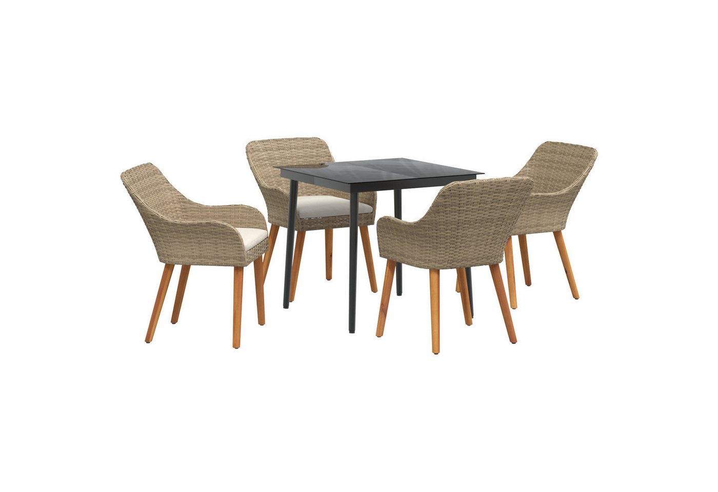 vidaXL Gartentisch 5-teilige Garten Essgruppe Beige Poly Rattan (5-St) von vidaXL