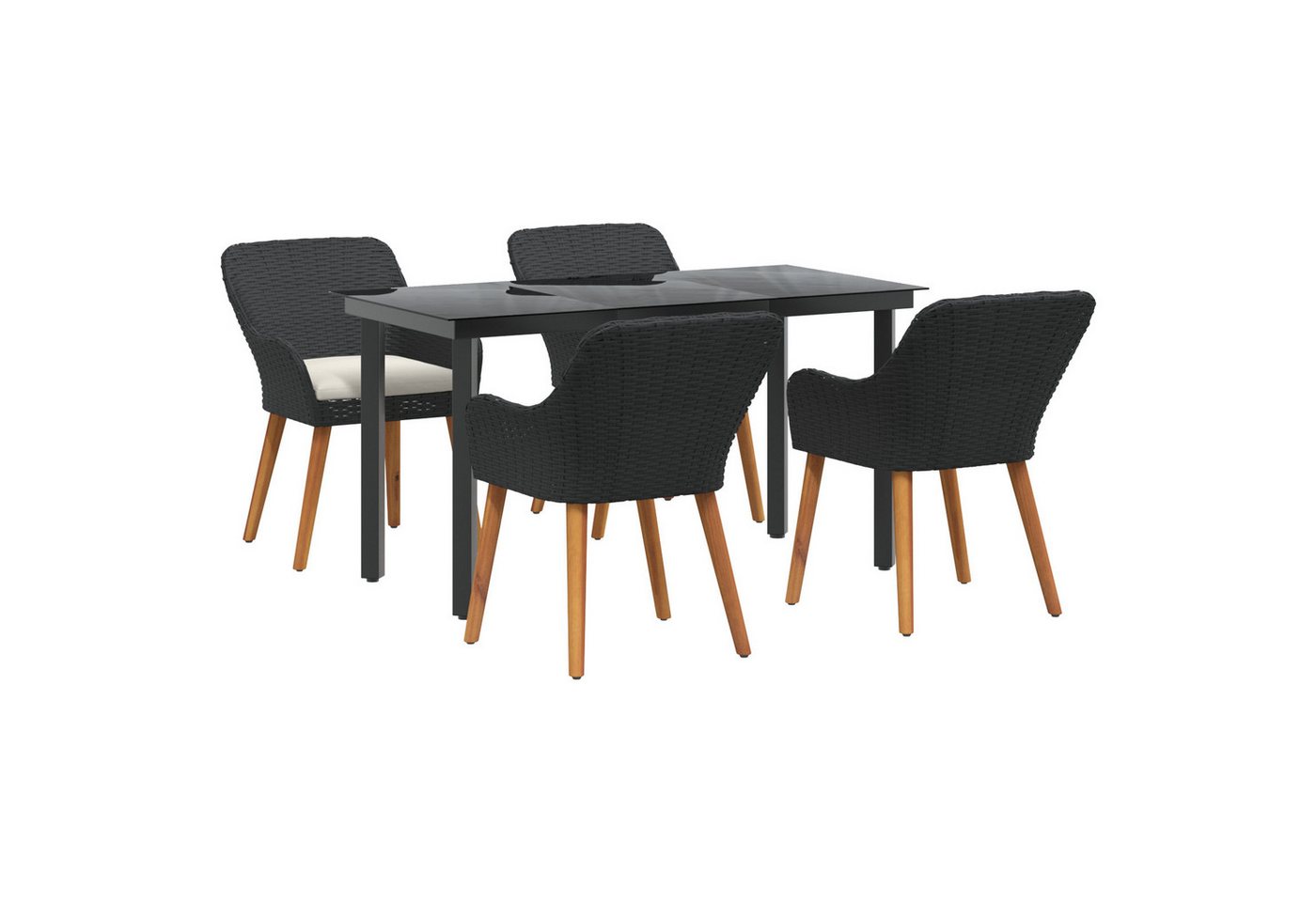 vidaXL Gartentisch 5-teiliges Garten Essgruppe Schwarzer Poly-Rattan (5-St) von vidaXL