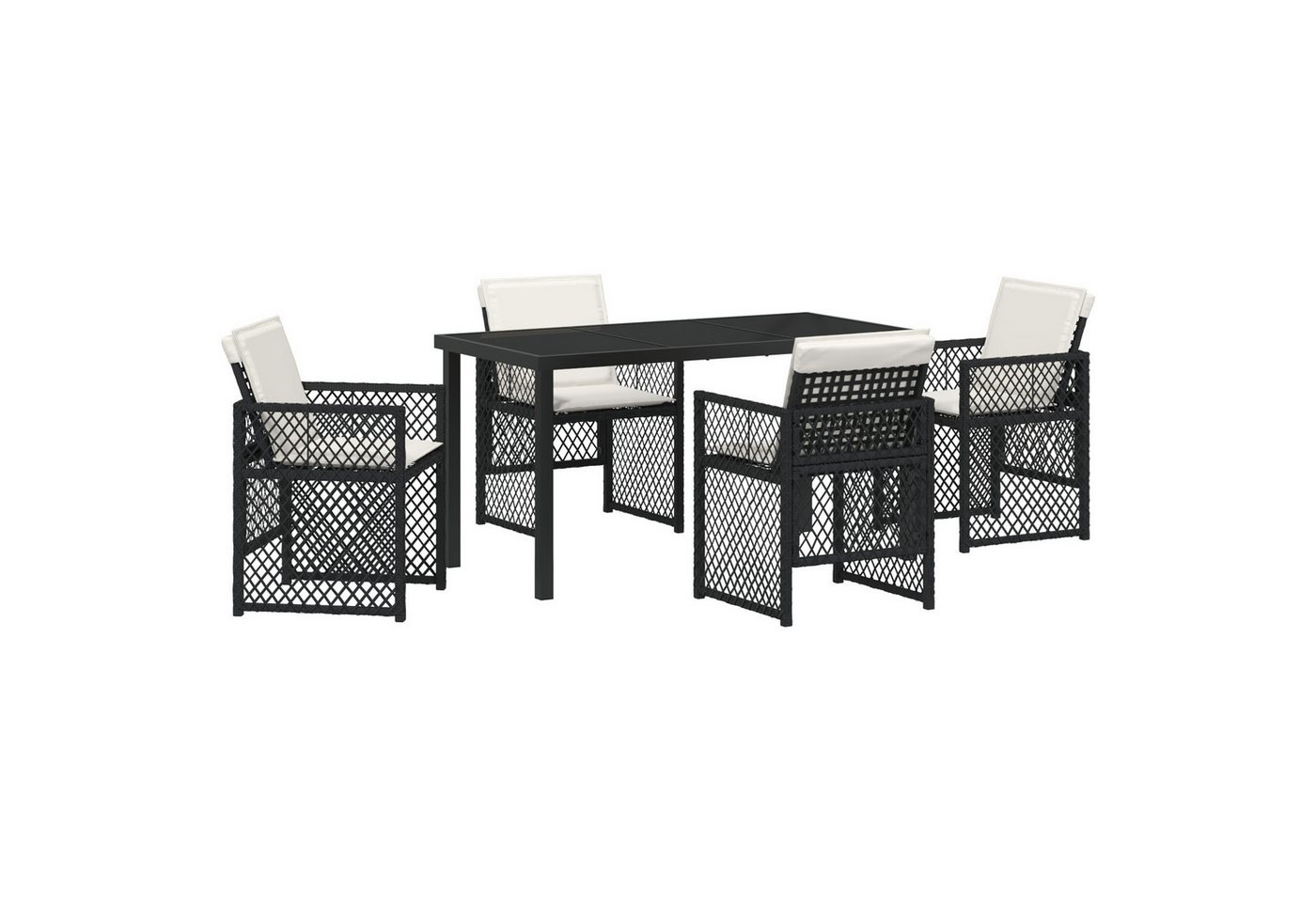 vidaXL Gartentisch 5-teiliges Garten Essgruppe mit Kissen Schwarz Poly Rattan (5-St) von vidaXL