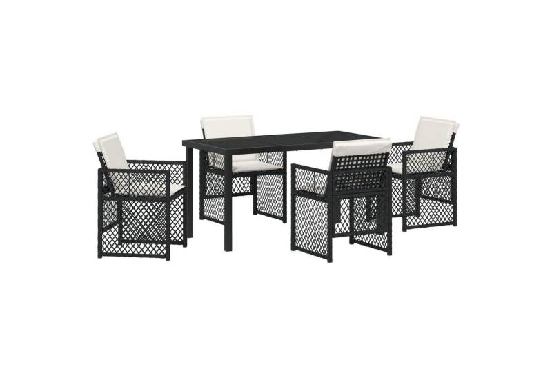 vidaXL Gartentisch 5-teiliges Garten Essgruppe mit Kissen Schwarz Poly Rattan (5-St) von vidaXL