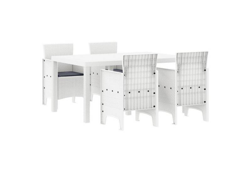 vidaXL Gartentisch 5-teiliges Garten Essgruppe mit Kissen Weiß Poly-Rattan (5-St) von vidaXL