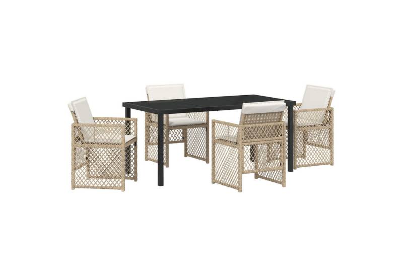 vidaXL Gartentisch 5-teiliges Garten Essset mit Kissen Beige Poly Rattan (5-St) von vidaXL