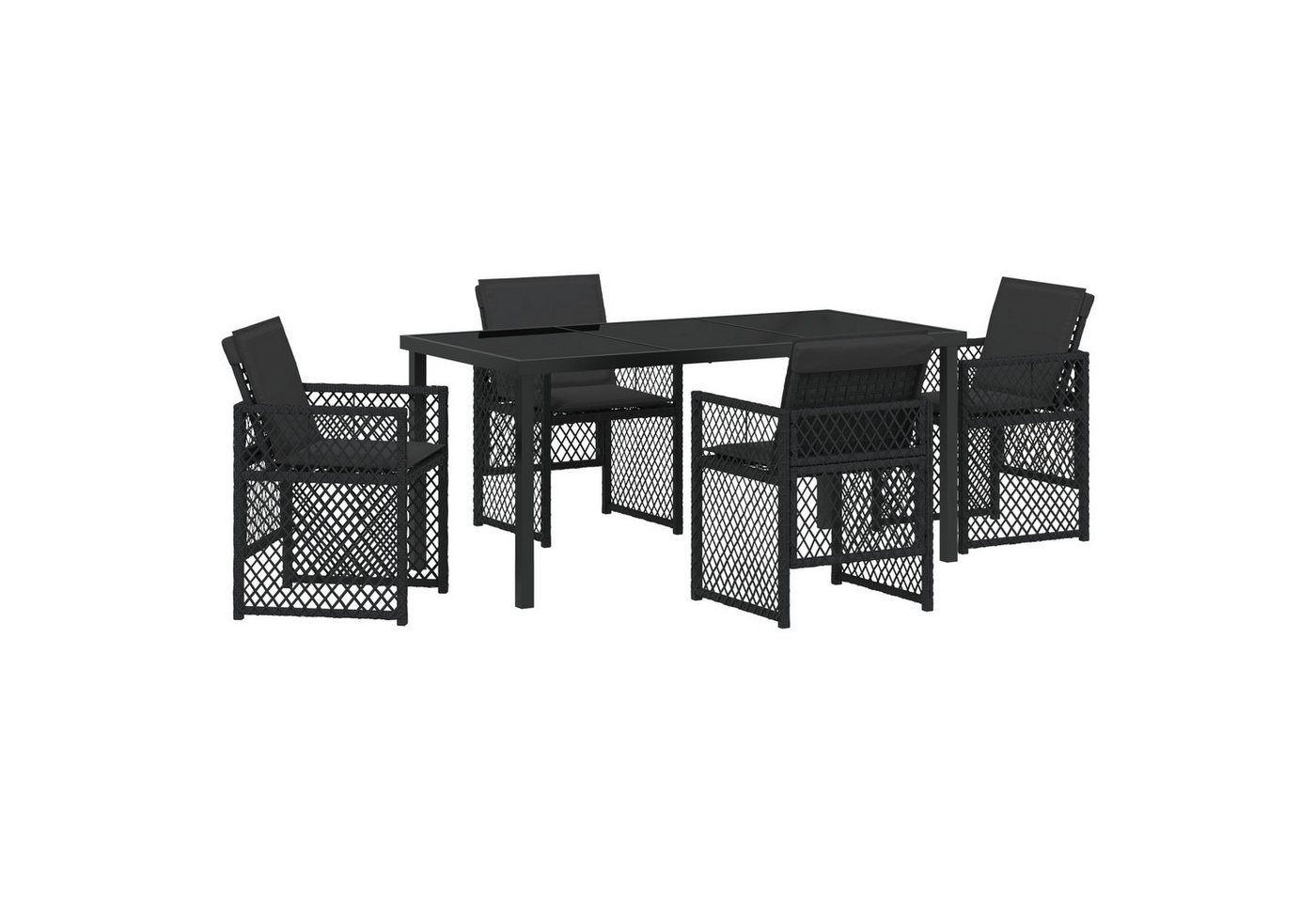 vidaXL Gartentisch 5-teiliges Garten Essset mit Kissen Schwarz Poly Rattan (5-St) von vidaXL