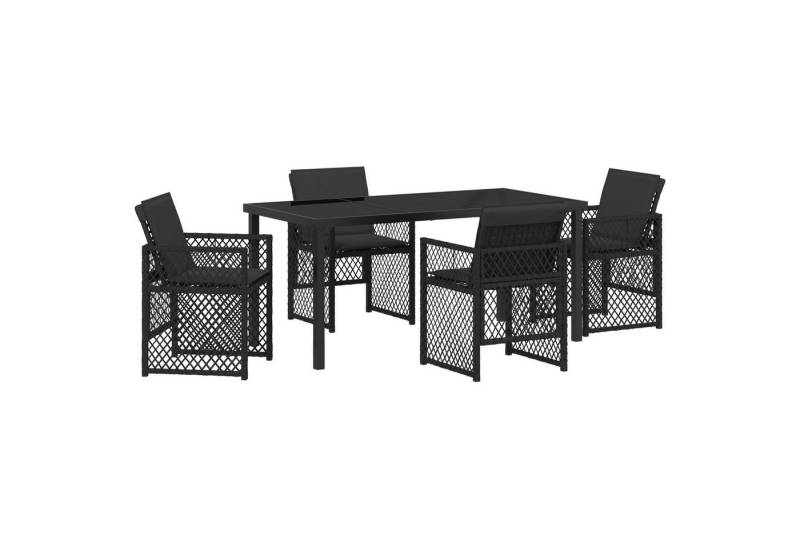 vidaXL Gartentisch 5-teiliges Garten Essset mit Kissen Schwarz Poly Rattan (5-St) von vidaXL