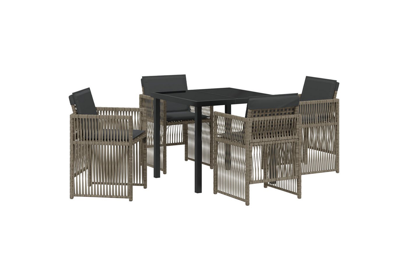 vidaXL Gartentisch 5-teiliges Garten Esstisch Set mit Kissen Grau Poly Rattan (5-St) von vidaXL