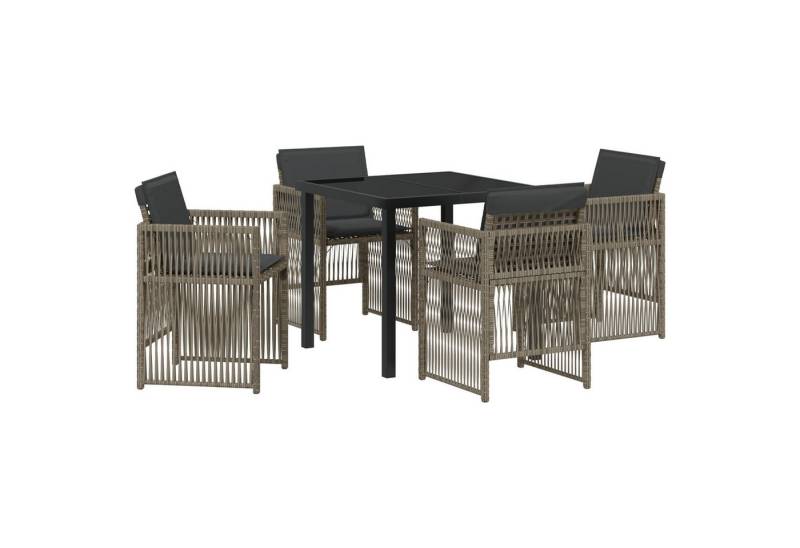 vidaXL Gartentisch 5-teiliges Garten Esstisch Set mit Kissen Grau Poly Rattan (5-St) von vidaXL