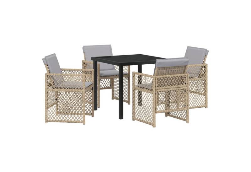 vidaXL Gartentisch 5-teiliges Garten Esstischset mit Kissen Beige Poly Rattan (5-St) von vidaXL