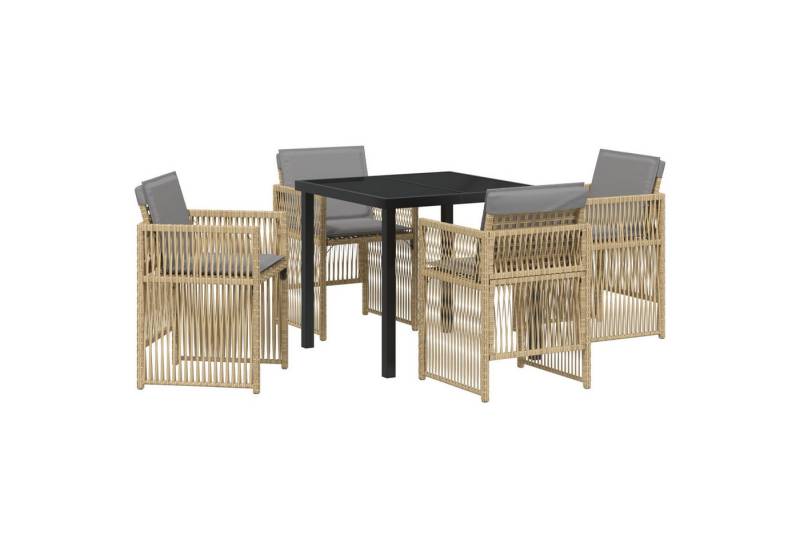 vidaXL Gartentisch 5-teiliges Garten Esszimmer Set mit Kissen Beige Poly Rattan (5-St) von vidaXL