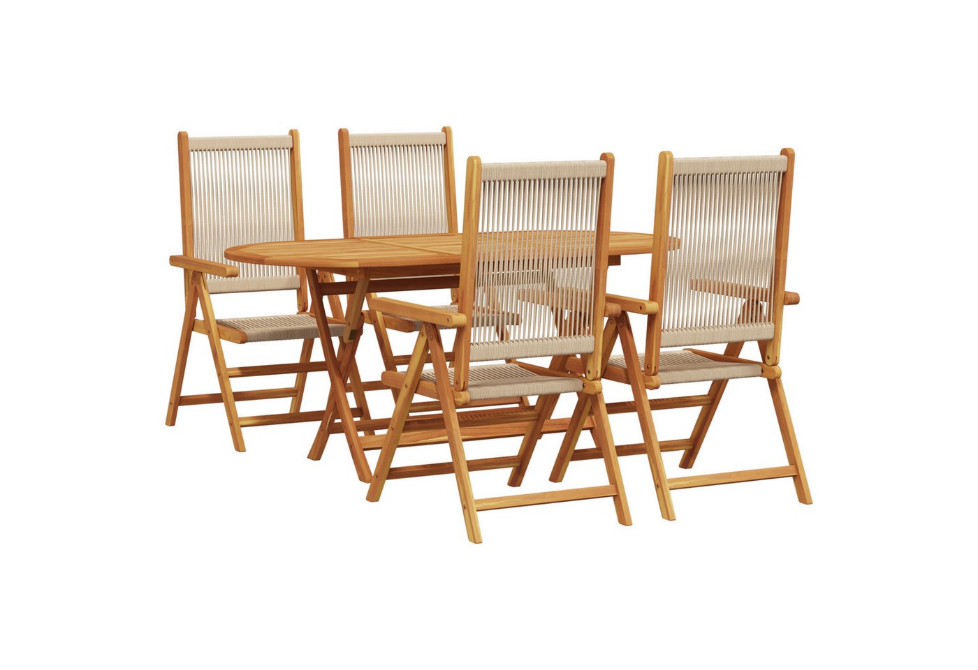 vidaXL Gartentisch 5-tlg. Garten-Essgruppe Beige Massivholz & Poly Rattan (5-St) von vidaXL