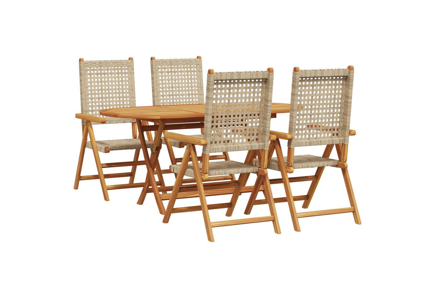 vidaXL Gartentisch 5-tlg. Garten-Essgruppe Beige Massivholz & Poly Rattan (5-St) von vidaXL