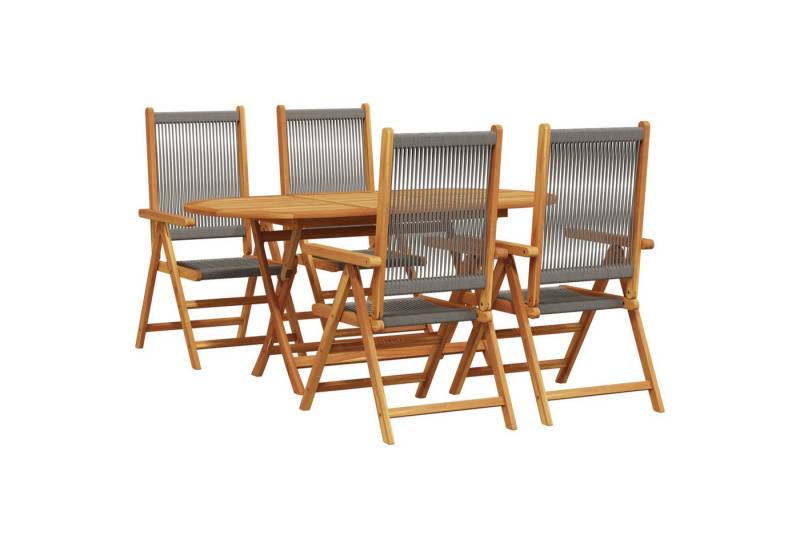 vidaXL Gartentisch 5-tlg. Garten-Essgruppe Grau Massivholz & Poly Rattan (5-St) von vidaXL