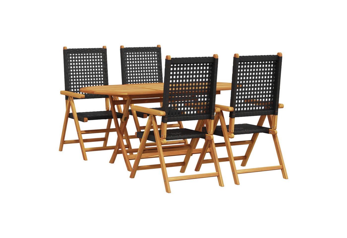 vidaXL Gartentisch 5-tlg. Garten-Essgruppe Schwarz Massivholz & Poly Rattan (5-St) von vidaXL