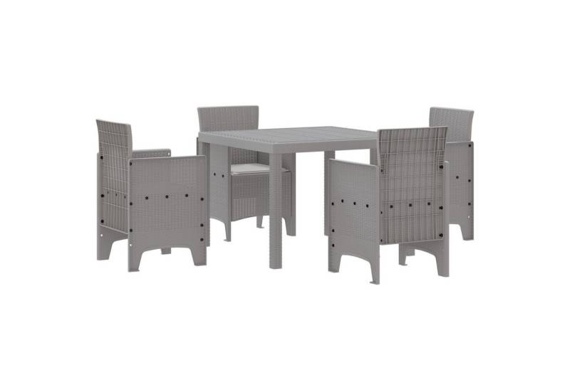 vidaXL Gartentisch 5-tlg. Garten-Essgruppe mit Kissen Hellgrau Poly Rattan (5-St) von vidaXL