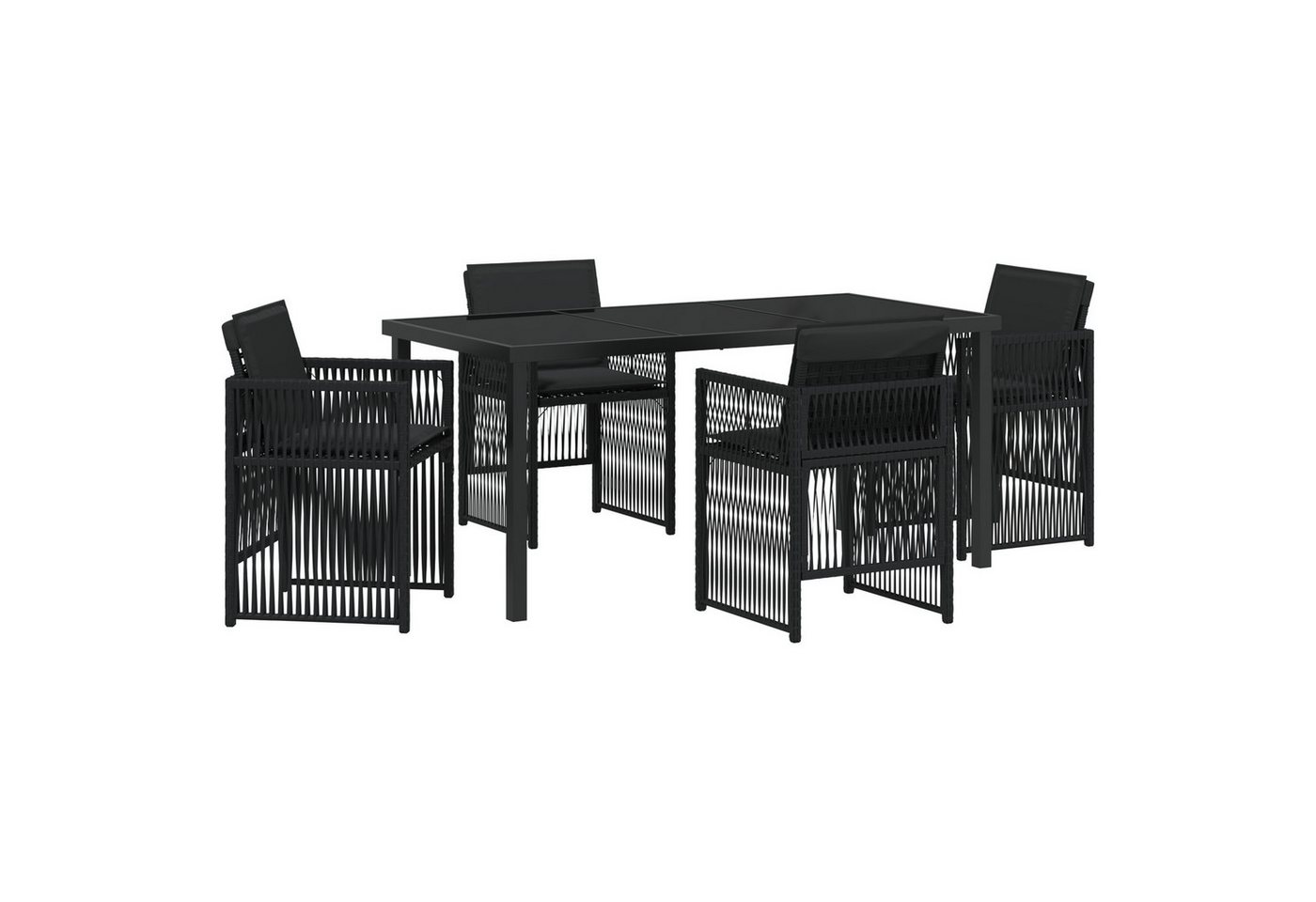 vidaXL Gartentisch 5-tlg. Garten Essgruppe mit Kissen Schwarzes Poly Rattan (5-St) von vidaXL