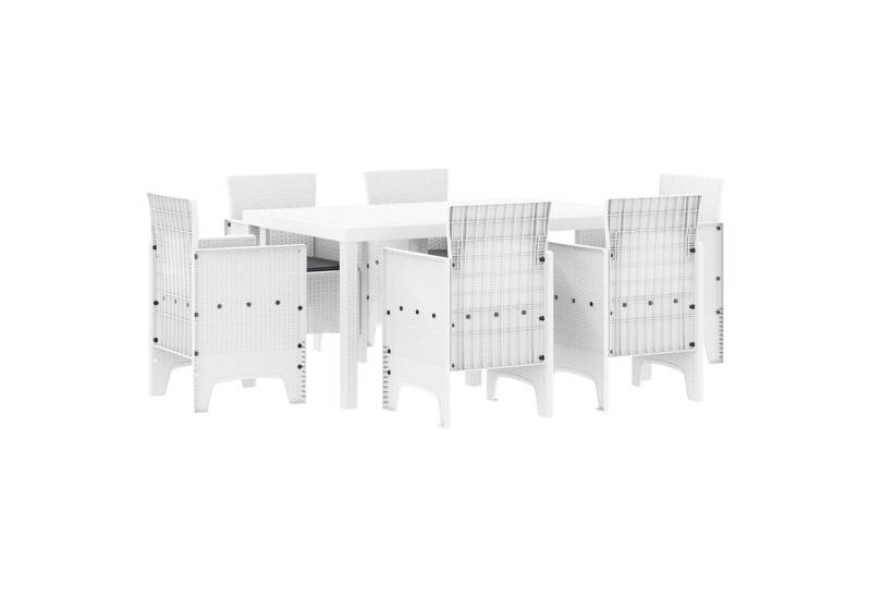vidaXL Gartentisch 7-Teilige Garten Essgruppe mit Kissen Weiß Poly-Rattan (7-St) von vidaXL