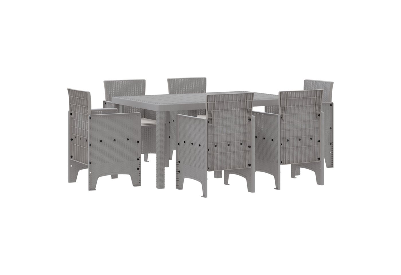 vidaXL Gartentisch 7-teiliges Garten Essbereich mit Kissen Hellgrau Poly Rattan (7-St) von vidaXL