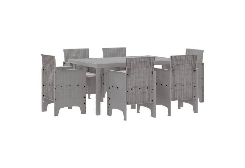 vidaXL Gartentisch 7-teiliges Garten Essbereich mit Kissen Hellgrau Poly Rattan (7-St) von vidaXL